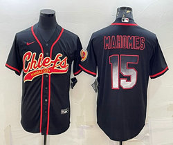 Nike Kansas City Chiefs #15 Patrick Mahomes Black Joint gray number Authentic Stitched baseball jersey