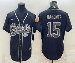 Nike Kansas City Chiefs #15 Patrick Mahomes Black Reflective with logo Authentic Stitched baseball Jersey