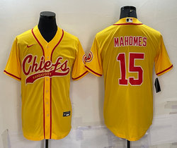 Nike Kansas City Chiefs #15 Patrick Mahomes Gold Joint adults Authentic Stitched baseball jersey