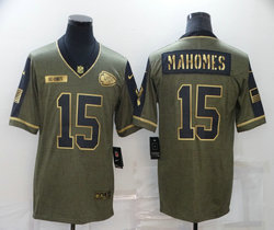 Nike Kansas City Chiefs #15 Patrick Mahomes Gold Number 2021 salute to service Authentic Stitched NFL Jersey