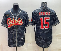 Nike Kansas City Chiefs #15 Patrick Mahomes Grey Camo With Patch Joint Adults Authentic Stitched baseball jersey