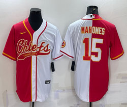 Nike Kansas City Chiefs #15 Patrick Mahomes Red and White Joint adults Authentic Stitched baseball jersey