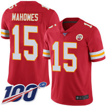 Nike Kansas City Chiefs #15 Patrick Mahomes With 100th Season Patch Red Vapor Untouchable Authentic stitched NFL jersey