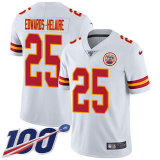 Nike Kansas City Chiefs #25 Clyde Edwards-Helaire 100th Season White Vapor Authentic stitched NFL jersey