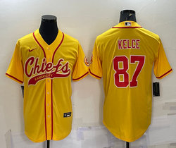 Nike Kansas City Chiefs #87 Travis Kelce Gold Joint adults Authentic Stitched baseball jersey