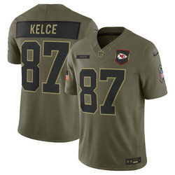 Nike Kansas City Chiefs #87 Travis Kelce Olive 2025 Salute To Service Stitched Football Jersey