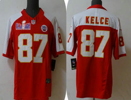 Nike Kansas City Chiefs #87 Travis Kelce Red 2023 F.U.S.E (Red and white sleeves) With 2024 Super Bowl (LVIII ) patch Jersey