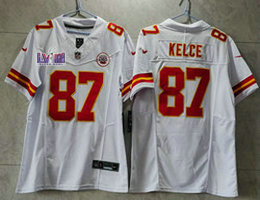 Nike Kansas City Chiefs #87 Travis Kelce White 2023 F.U.S.E With 2024 Super Bowl (LVIII ) patch Jersey