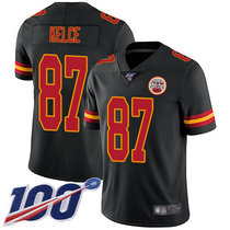Nike Kansas City Chiefs #87 Travis Kelce With 100th Season Patch Black Vapor Untouchable Limited Authentic Stitched NFL Jersey