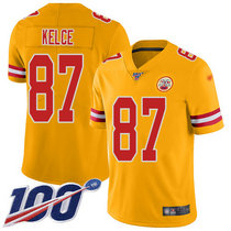 Nike Kansas City Chiefs #87 Travis Kelce With 100th Season Patch Gold Inverted Legend Vapor Untouchable Authentic stitched NFL jersey