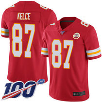 Nike Kansas City Chiefs #87 Travis Kelce With 100th Season Patch Red Vapor Untouchable Authentic stitched NFL jersey