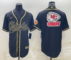 Nike Kansas City Chiefs Black Gold Joint team logo Authentic Stitched baseball jersey