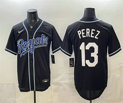 Nike Kansas City Royals #13 Salvador Perez Black 2026 Fashion Replica Black Out Jersey