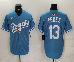 Nike Kansas City Royals #13 Salvador Perez Light Blue Game Authentic stitched MLB jersey
