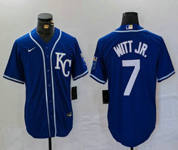 Nike Kansas City Royals #7 Bobby Witt Jr. Blue KC front Game Authentic stitched MLB jersey