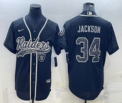 Nike Las Vegas Raiders #34 Bo Jackson Black Reflective with logo Authentic Stitched baseball Jersey