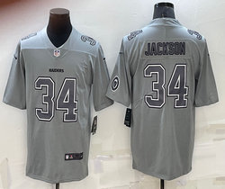 Nike Las Vegas Raiders #34 Bo Jackson Grey Atmosphere Fashion sleeves with patch Authentic Stitched NFL Jersey