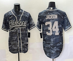 Nike Las Vegas Raiders #34 Bo Jackson Grey Camo Joint Adults baseball jersey