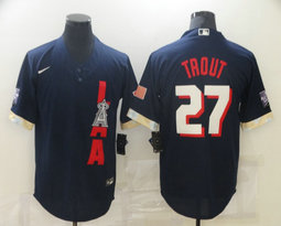 Nike Los Angeles Angels #27 Mike Trout 2021 All star Blue Game Authentic Stitched MLB Jersey
