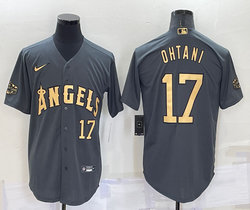 Nike Los Angeles Angels of Anaheim #17 Shohei Ohtani Charcoal #17 in front 2022 All Star Authentic Stitched MLB Jersey