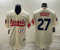 Nike Los Angeles Angels of Anaheim #27 Mike Trout Cream #27 in front City Game Authentic Stitched MLB Jersey
