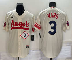 Nike Los Angeles Angels of Anaheim #3 Taylor Ward Cream 3 in front City Game Authentic stitched MLB jersey