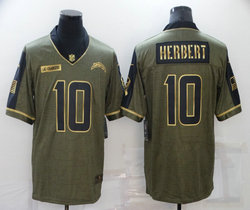 Nike Los Angeles Chargers #10 Justin Herbert 2021 Gold Number Salute to Service Authentic Stitched NFL Jersey