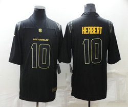 Nike Los Angeles Chargers #10 Justin Herbert Black Gold Throwback Authentic Stitched NFL Jersey