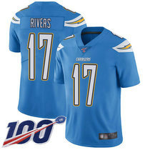 Nike Los Angeles Chargers #17 Philip Rivers With NFL 100th Season Patch Electric Blue Vapor Untouchable Authentic Stitched NFL jersey