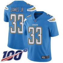 Nike Los Angeles Chargers #33 Derwin James With NFL 100th Season Patch Electric Blue 2018 NFL Draft Pick Authentic stitched NFL jersey