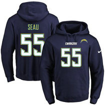 Nike Los Angeles Chargers #55 Junior Seau Stitched Navy Blue Name and Number Pullover NFL Hoodie