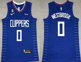 Nike Los Angeles Clippers #0 Russell Westbrook Blue 6 Patch With Advertising Authentic Stitched NBA Jersey