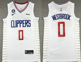 Nike Los Angeles Clippers #0 Russell Westbrook White 6 Patch With Advertising Authentic Stitched NBA Jersey