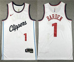 Nike Los Angeles Clippers #1 James Harden 2024-25 White Authentic Stitched NBA Jersey