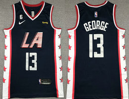 Nike Los Angeles Clippers #13 Paul George Blue 6 Patch With Advertising Authentic Stitched NBA Jersey