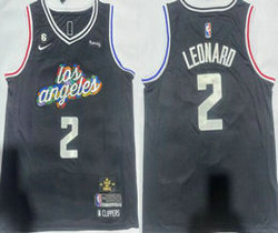 Nike Los Angeles Clippers #2 Kawhi Leonard Black City 6 patch 2022-23 With Advertising Authentic Stitched NBA jersey