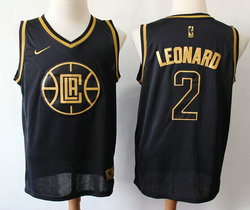 Nike Los Angeles Clippers #2 Kawhi Leonard Black Gold Authentic Stitched NBA jersey