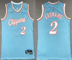 Nike Los Angeles Clippers #2 Kawhi Leonard Blue City 75th anniversary With Advertising Authentic Stitched NBA jersey