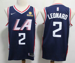 Nike Los Angeles Clippers #2 Kawhi Leonard Navy Blue Game City With Advertising patch Authentic Stitched NBA jersey