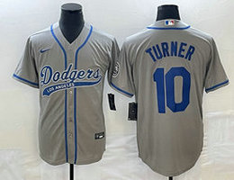 Nike Los Angeles Dodgers #10 Justin Turner Gray Joint Name Game Authentic Stitched MLB Jersey