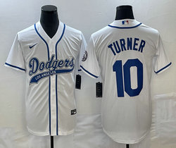 Nike Los Angeles Dodgers #10 Justin Turner White Joint Name Game Authentic Stitched MLB Jersey