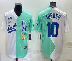 Nike Los Angeles Dodgers #10 Justin Turner White and Green Gold #10 number in front Game Stitched MLB Jersey