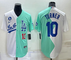Nike Los Angeles Dodgers #10 Justin Turner White and Green Red #10 number in front Game Stitched MLB Jersey