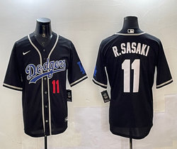 Nike Los Angeles Dodgers #11 Roki Sasaki Black Fashion white number Jersey