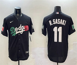 Nike Los Angeles Dodgers #11 Roki Sasaki Black Mexico With World Series Patch Baseball Jersey
