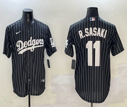 Nike Los Angeles Dodgers #11 Roki Sasaki Black White stripe Joint Stitched MLB Jersey