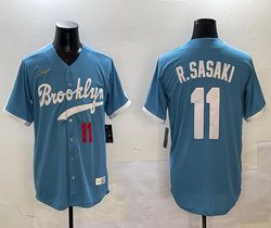 Nike Los Angeles Dodgers #11 Roki Sasaki Blue Gold nike logo Baseball Jersey
