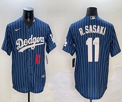 Nike Los Angeles Dodgers #11 Roki Sasaki Blue White stripe Joint Stitched MLB Jersey