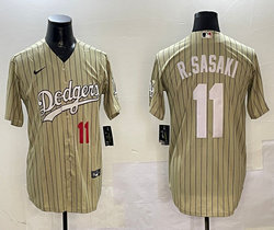 Nike Los Angeles Dodgers #11 Roki Sasaki Cream Black stripe Throwback MLB jersey