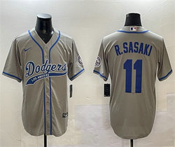 Nike Los Angeles Dodgers #11 Roki Sasaki Grey With Patch Stitched Baseball Jersey